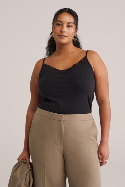 WE Fashion Dames singlet met kant - Curve