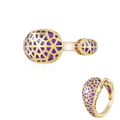 Cavill - 925 Sterling Zilver Vergulde Ring - Moderne Geometrische Damesring met Paarse Edelsteen - Luxe & Elegante Mozaïek Ring - Maat 17-20