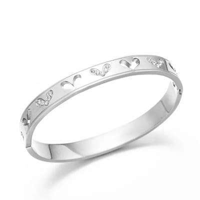 Janix Dames Bangle – Roestvrij Staal – Zilverkleurig – Hartjes Cut-Out – Met Zirkonia – Waterbestendig