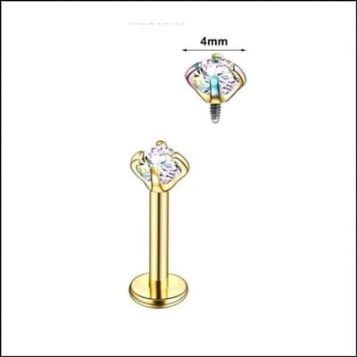 Oor sieraad zirkonia labret piercing - 8x1.2mm - 4mm steentje