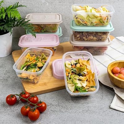 Set van 12 voedselcontainers van kunststof, BPA-vrij, magnetronbestendig, vaatwasmachinebestendig, vriesbestendig, container met deksel, gemaakt in Spanje (12 x 500 ml)
