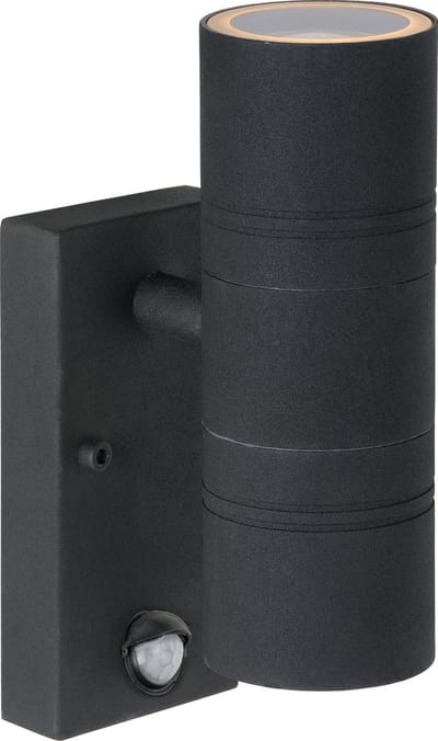 Lucide ARNE-LED IR - Wandspot / Wandlamp Binnen/Buiten - Ø 6,3 cm - LED - GU10 - 2x5W 2700K - IP44 - Beweging & dag/nacht sensor - Zwart