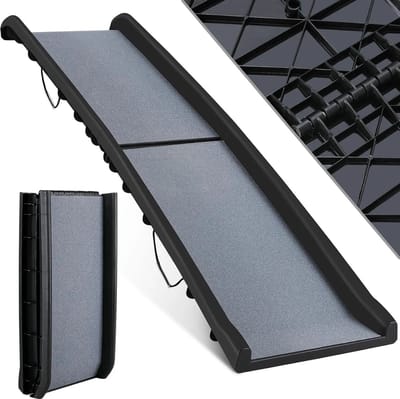 Tumex - Hondenloopplank Voor Auto - Hondenhelling - Opvouwbare Hondentrap - Draagbaar & Antislip - 156cm Lengte - Max 90kg - Grijs