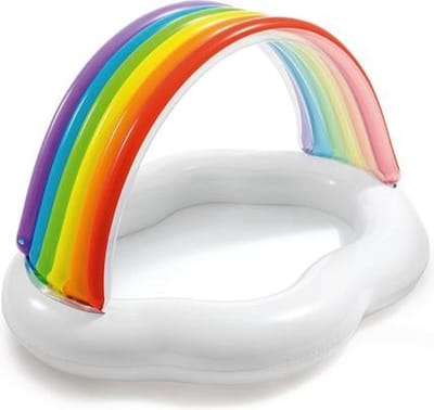 Zwembad - Regenboog Op Wolk - 142 x 119 cm - Van 1 tot 3 Jaar - Baby Zwembad - Kinderbad - Veilige Structuur - Kap Tegen Zon - Zachte Opblaasbare Bodem - Zwemplezier In De Tuin - Zomer Speelgoed - Kinderzwembad - Zwembad Voor Jongens En Meisjes