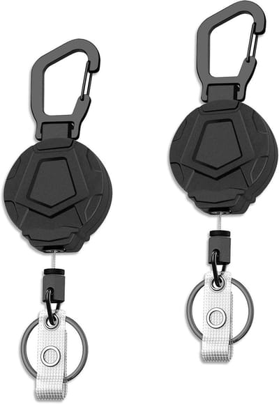 Uittrekbare sleutelhangers - Set van 2 stuks voor bergbeklimmen - 60 cm stalen koord - Heavy duty sleutelhanger voor ID-badgehouder - Zwart