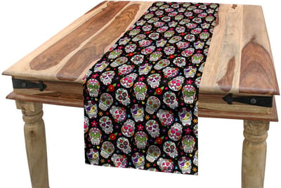 ABAKUHAUS Suikerschedel tafelloper – Mexicaans thema – 40x180 cm – zwart magenta
