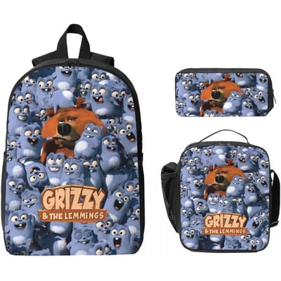 Grizzy En Lemmings Kinderrugzak Lunchbox Etui voor Jongens Meisjes Kleuterrugzakken Lichtgewicht Schooltas Boekentas Set black