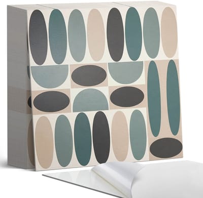 Coloray Plaktegels - Patroon van ovale vormen Zelfklevende Tegels - 20 cm x 20 cm - Turkoois Plaktegels - 20 stuks - Vierkant PVC Tegels - Plaktegels Badkamer - Plaktegels Vloer - Vinyl Tegels - Wandtegel Zelfklevend