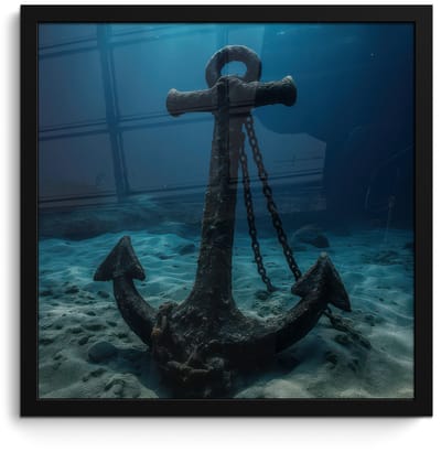 Poster in lijst - Fotolijst 40x40 cm - Posters - Anker - Ijzer - Zeebodem - Zand - Posterlijst zwart - Decoratie - Wanddecoratie woonkamer - Muurdecoratie slaapkamer