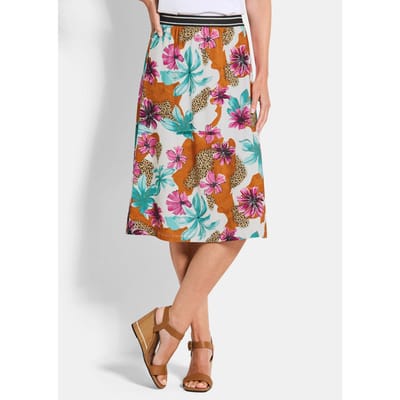 Jersey rok met dieren- en bloemenmotieven - meerkleurig / gedess. - Gr. 20 van Goldner Fashion