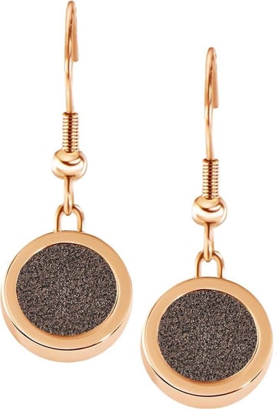 Quiges RVS Schroefsysteem Oorhangers Oorbellen Rosékleurig met Verwisselbare Bruine Glitter Mini Munt Set - ECOS036
