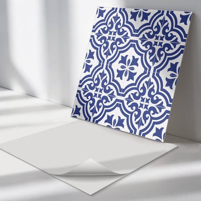 Wallfluent Vinyl Tegels - Plantenpatroon in tegels Vinyl Wandtegels - 30 cm x 30 cm - Blauw PVC Tegels - Set van 9 - Vierkant PVC Tegels - Texturen Plaktegels - Wand PVC Tegels - Plaktegels Keuken en Badkamer