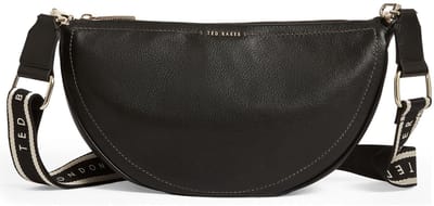 Ted Baker Leren schoudertas Lorreen Webbing Leather Half Moon Crossbody Bag Black zwart