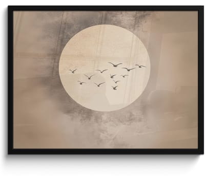 Poster in lijst - Fotolijst 80x60 cm - Posters - Vogel - Beige - Japandi - Posterlijst zwart - Decoratie - Wanddecoratie woonkamer - Muurdecoratie slaapkamer