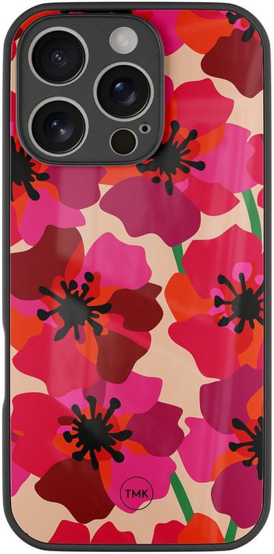 Hoesje geschikt voor Apple iPhone 16 Pro - Pink floral bliss - Roze - TPU luxe case (glossy toplaag) - Bloemen - Hardcase backcover zwart