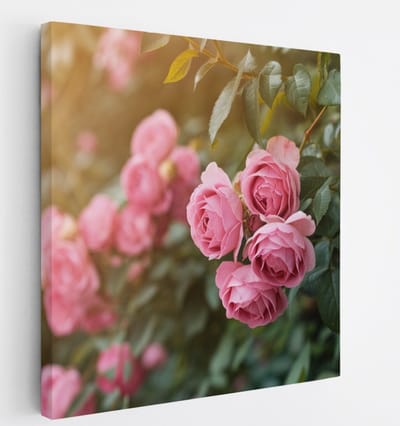 Saammp Canvas Schilderij - Rozen in Tuin - Natuur - Romantisch - 20x20 - Foto op canvas - Wanddecoratie - Muurdecoratie Woonkamer - Slaapkamer Decoratie