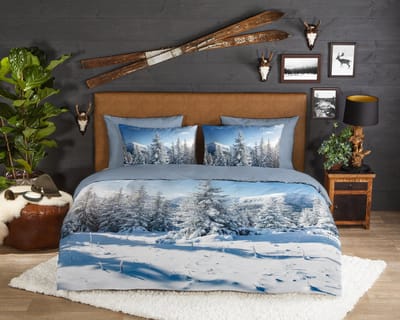 Good Morning dekbedovertrek sneeuw / winterlandschap - 1 persoons 140x200/220 cm - Blauw - 100% Katoen flanel