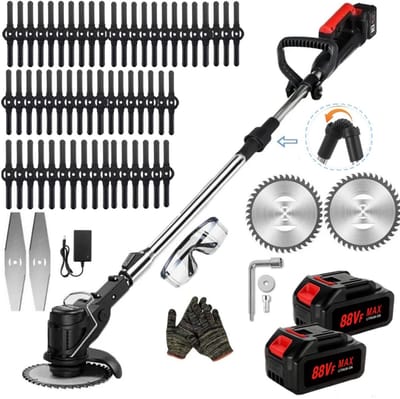 Traumheim Accu Grastrimmer met 2× 2000mAh Accu's en Oplader - met 55 Stuks Kunststof Messen - Elektrisch Grasmaaier - Bosmaaier - Accu Grasmaaier & 3-in-1 Trimmer - voor Tuin en Gazon​ -Verstelbaar