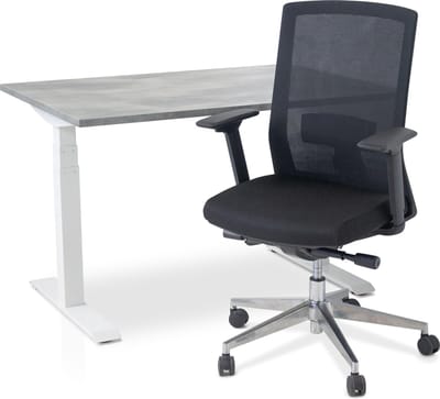 Zit-sta bureau elektrisch verstelbaar + ERGO Bureaustoel | NEN-EN 527 PRO Thuiswerkset | frame bureau wit - bureaublad betonlook | 120x80 cm