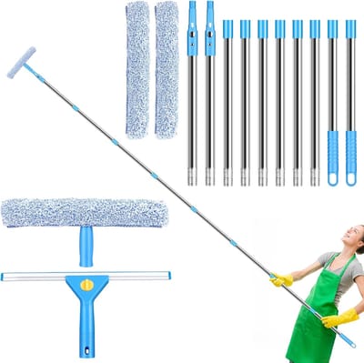 Famanu - Raamreinigingsapparaat met telescopische handgreep (4 m), raamreinigingsset met schrobber en squeegee voor ramen, glas en schoenen