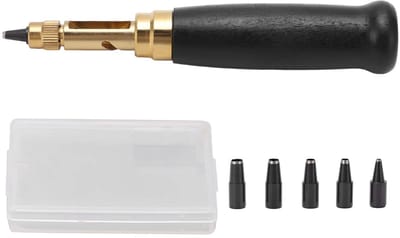Dailygoods- Schroefgatpons 6-delige Set - Vervangbare Ponspunten 1,5-4 mm - Houten Handvat - Voor Leerbewerking - Opbergdoos Inclusief - Pons