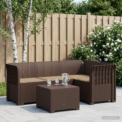 vidaXL - 4-Zitter - Tuin - Sofa - met - Kussens - Rattan - Look - PP - Bruin