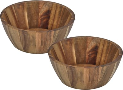 Home Deco Factory Schaal - 2x - D16 cm - acacia hout - rond - fruitschaal - kom