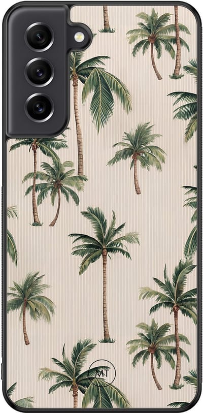 Hoesje geschikt voor Samsung Galaxy S21 FE - Palmbomen print - TPU Hard Case Backcover - Beige - Mooie Telefoonhoesjes