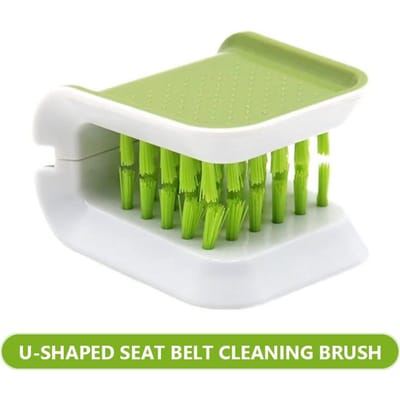 Outil de nettoyage de ceinture de sécurité intérieure de voiture Plateau pliable double face en forme de U Brosse éponge Protège-mains pour ceinture de sécurité Détails de voiture vert