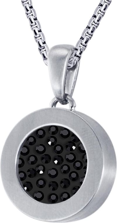 Quiges 12mm Mini Munt Hanger Zilverkleurig RVS Mat met Zirkonia Zwart Munt en Box Ketting Ankerketting 42-46cm