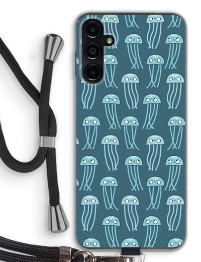 Case Company® - Hoesje met koord geschikt voor Samsung Galaxy A14 hoesje met Koord - Kwallie - Telefoonhoesje met Zwart Koord - Bescherming aan alle Kanten en Over de Schermrand