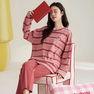 Ensemble de pyjama en forme de chat mignon pour femme, automne, hiver, manches longues, pantalon long, vêtements de nuit, pyjama doux et confortable, chemise de nuit Kawaii pour filles 2XL brown