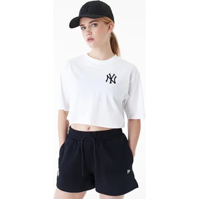 New Era Mlb T-Shirt Le Crop Tee Neyyan Whiblk - Streetwear - Vrouwen