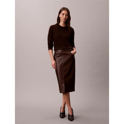 Calvin Klein Faux Leather Midi Skirt Rich Brown Maat: 6 | Leren rokken Outlet | Dames | Bruin