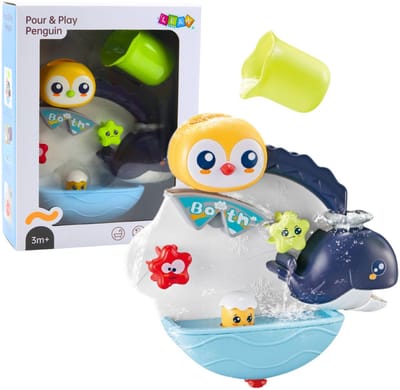 Badspeelgoed - Interactief Bad Speelgoed Pinguïn & Walvis - Water Speelset Met Zuignappen - Badkamer Speeltje Met Watereffecten - Multicolor