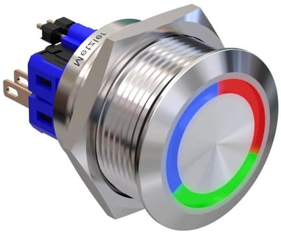 Drukknop met LED Ring - Schakelaar met Verlichting - Industriële Besturing - Roestvrij Staal IP67 - 25mm Inbouw - RGB