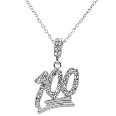 100 Emoji Ketting met Hanger - Zilver Kleurig met Diamantjes (Zirkonia) - Kettingen Heren Dames Jongens Meisjes - Papa Cadeau Voor Mannen - Vaderdag