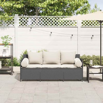 vidaXL - Tuinbank - 3-zits - met - kussens - poly - rattan - zwart