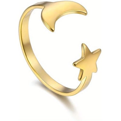 Creatieve en Minimalistische Ster en Maan Openingsring, Modieus Uitgesneden Ontwerp Handgemaakt Accessoire, Veelzijdige en Gepersonaliseerde Ringen Sieraden. resizable goud