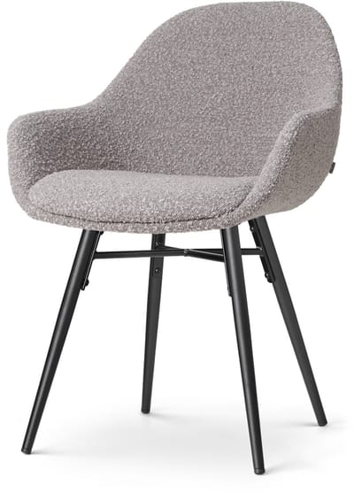 Nolon Nena-Mae Eetkamerstoel Bouclé Taupe - met Armleuningen - Stof - Zwarte Houten Poten - Design - Scandinavisch - Comfortabel
