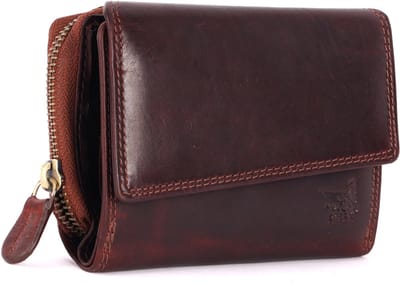 DE LAMASSU® (Elysia) damesportemonnee van echt leer – RFID-bescherming, 12 kaartvakken, muntvak, vintage design, compact, geschenkverpakking – 13 × 9,5 cm