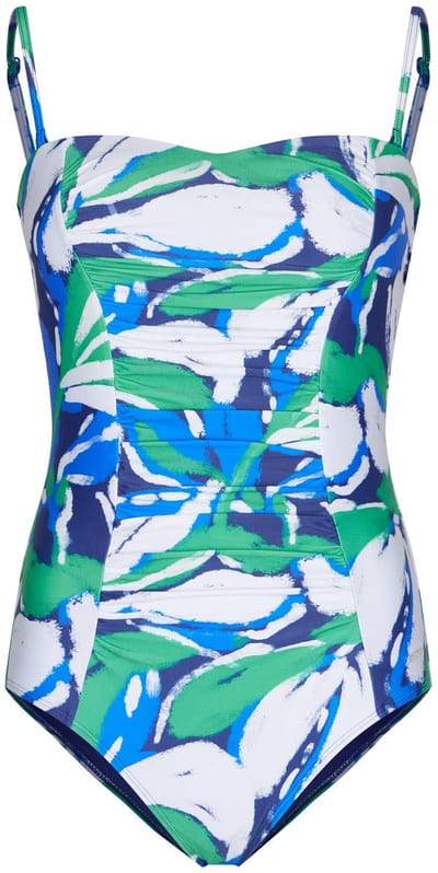 Pastunette - Bandeau Badpak - Aqua Flora - Blauw/Wit/Groen - Corrigerend - Strapless - Maat 36