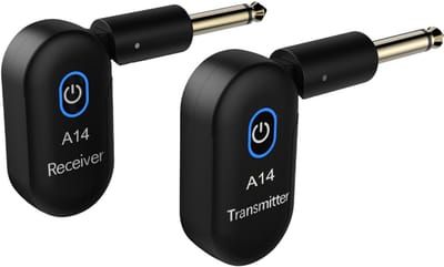 WK Gitaar Bass Draadloze Transmissie Ontvanger-90 graden draaibare & stevige gewricht -30 meter transmissiebereik-Ingebouwde batterij voor 8 uur gebruik-Accessoires voor muziekinstrumenten- Zwart