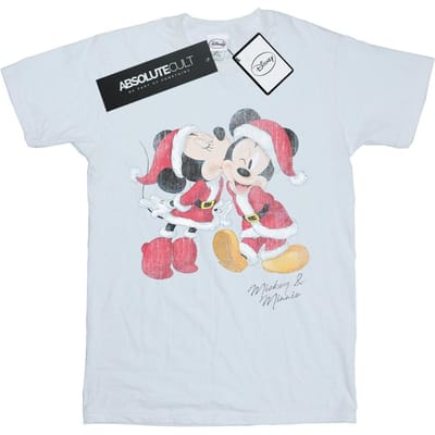 Disney Dames/Dames Mickey en Minnie Kerstkus Katoenen Vriendje T-shirt (Wit)