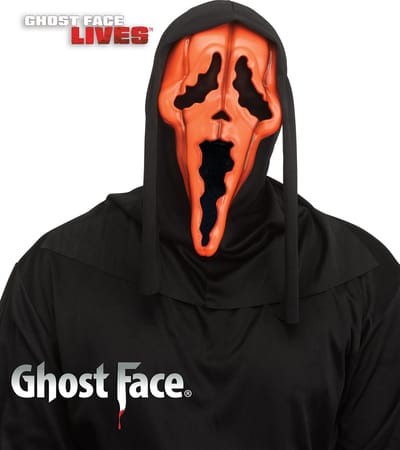 Fun World Ghostface Masker met Capuchon Pompoen Masker Scream Masker Halloween Masker voor bij Halloween Kostuum Volwassenen voor bij Scream Kostuum - Officiële Licentie - Oranje - Masker met Capuchon