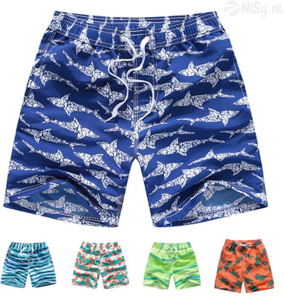 NiSy.nl Zwembroek Wit/Blauw | Jongens | Zwemshort | Haaien Print | Sneldrogend | Maat 98/104