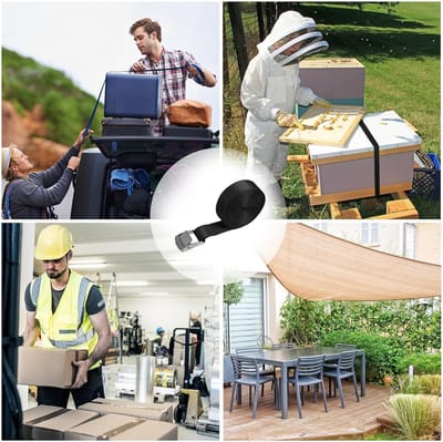 Candala Sport Sjorband spanband bevestigingsband met klemgesp - zwart, beschikbaar in verschillende lengtes en hoeveelheden - draagvermogen tot 250 kg DIN EN 12195-2, 4 stucks 2.5 cm x 4 m