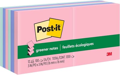 Mini plaknotities 1,5x2 inch - 12 pads pastelkleuren - schone verwijdering - recyclebaar - 100 vellen per pad