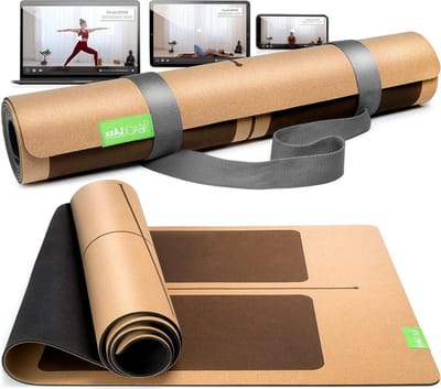 Yogamat kurk natuurlijk rubber FAZ-testwinnaar duurzaam vrij van schadelijke stoffen antislip fitnessmat - inclusief draagriem - yogamat antislipzones turnmat Yoga mat