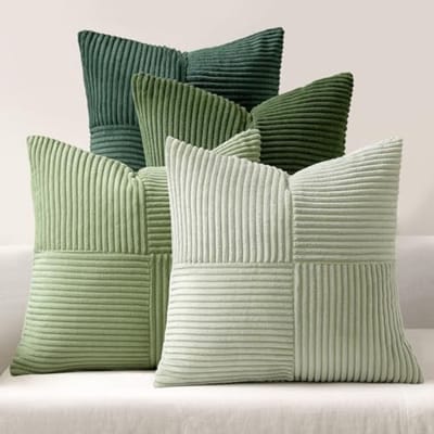 Set van 4 kussenslopen 40x40 cm - Corduroy fluweel patchwork design - Groene kleur - Decoratieve kussenhoezen voor bank, woonkamer en slaapkamer